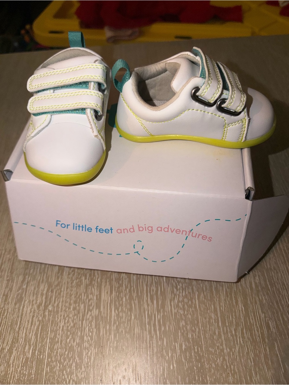 Ten Little White Sneakers with Neon Yellow Sole-Size 4
